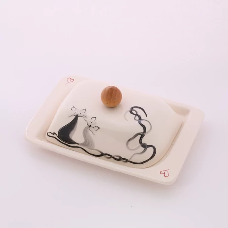 Szögletes vajtartó cicás