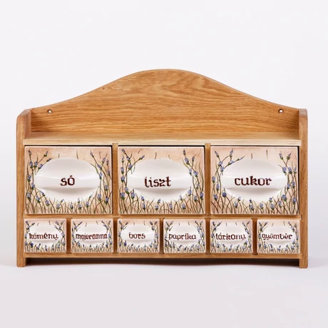 Fűszertartó - 3 nagy és 6 kisfiókos, levendulás