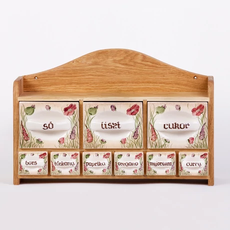 Fűszertartó - 3 nagy és 6 kisfiókos, pipacsos